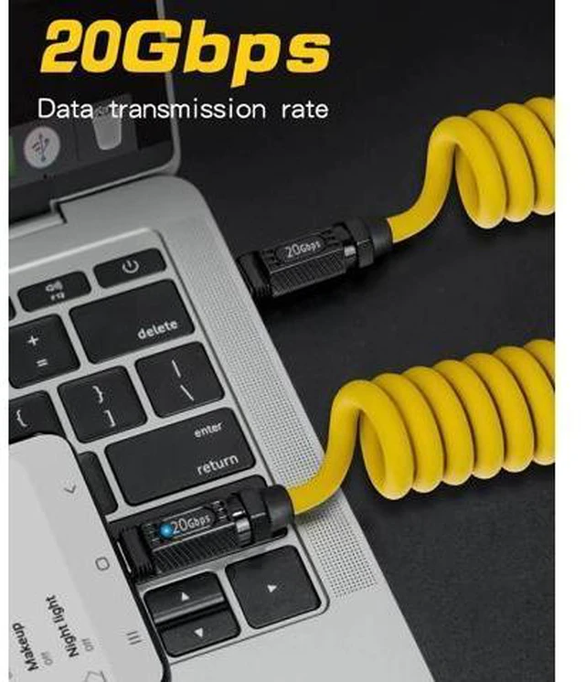 Alt view image 9 of 12 - Aomoproing Coiled USB C to USB C Cable 140W, 20Gbps Spring Coiled USB Type C Charger Cable, 8K@60Hz Video Transfer Type C Fast Charging Cord for iPhone,MacBook,Max Stretched 5ft