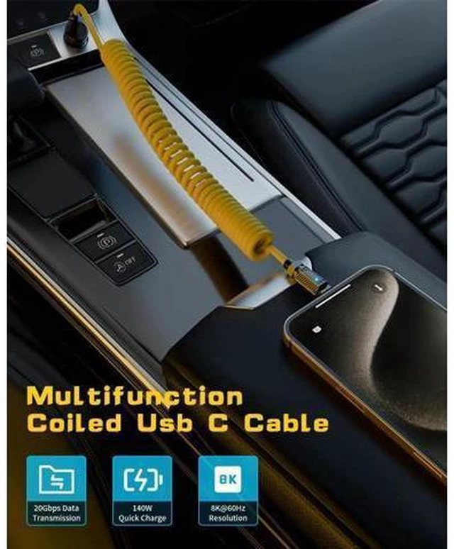 Alt view image 10 of 12 - Aomoproing Coiled USB C to USB C Cable 140W, 20Gbps Spring Coiled USB Type C Charger Cable, 8K@60Hz Video Transfer Type C Fast Charging Cord for iPhone,MacBook,Max Stretched 5ft