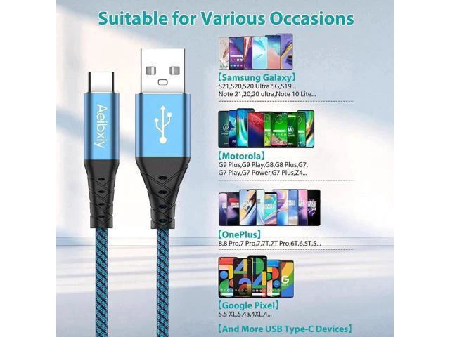 Alt view image 11 of 14 - USB C Cable 10FT 5-Pack Type C Charging Cable, USB A to USB C Charging Nylon Braided Charge Cord for Samsung Galaxy S20 S10 S9, A11 A20, Note 10 9 8, USB Type C Charger