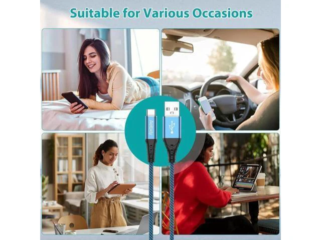 Alt view image 12 of 14 - USB C Cable 10FT 5-Pack Type C Charging Cable, USB A to USB C Charging Nylon Braided Charge Cord for Samsung Galaxy S20 S10 S9, A11 A20, Note 10 9 8, USB Type C Charger