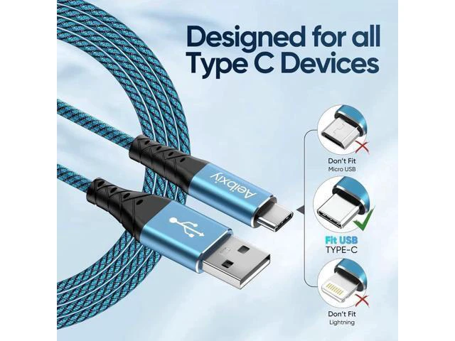 Alt view image 13 of 14 - USB C Cable 10FT 5-Pack Type C Charging Cable, USB A to USB C Charging Nylon Braided Charge Cord for Samsung Galaxy S20 S10 S9, A11 A20, Note 10 9 8, USB Type C Charger