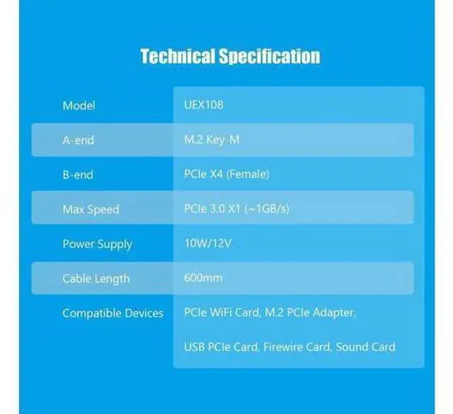 Alt view image 9 of 14 - Aomoproing UEX108 600mm M.2 to PCIe X4 Riser Cable (PCIe 3.0 X1 Speed),for PCIe WiFi Card, M.2 PCIe Card, USB PCIe Card, Sound Card, etc