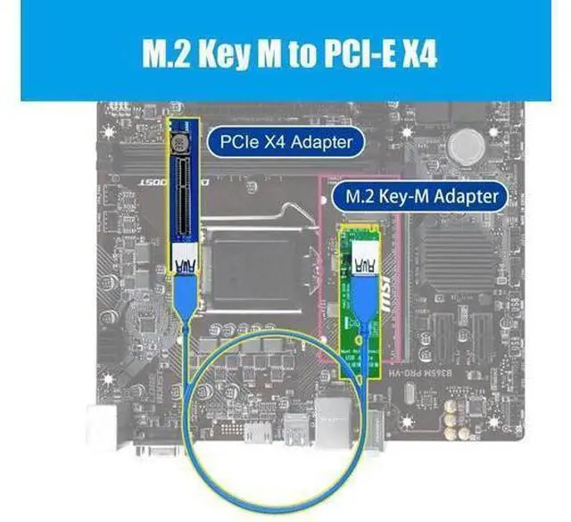Alt view image 12 of 14 - Aomoproing UEX108 600mm M.2 to PCIe X4 Riser Cable (PCIe 3.0 X1 Speed),for PCIe WiFi Card, M.2 PCIe Card, USB PCIe Card, Sound Card, etc