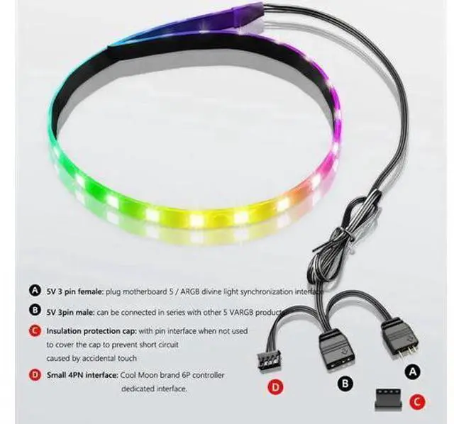 Alt view image 13 of 14 - 5V ARGB Chassis Light Strip Small 4Pin PC Case LED Light Bar SATA 3PIN Desktop Computer RGB Lamp Decoration