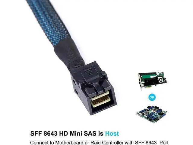 Alt view image 9 of 10 - Aomoproing 2Pack SFF-8643 to SATA: 1M SFF8643 Mini-SAS to SATA Forward Breakout Cable Mini SAS HD SFF8643 Controller to Hard Drive (3.3FT)