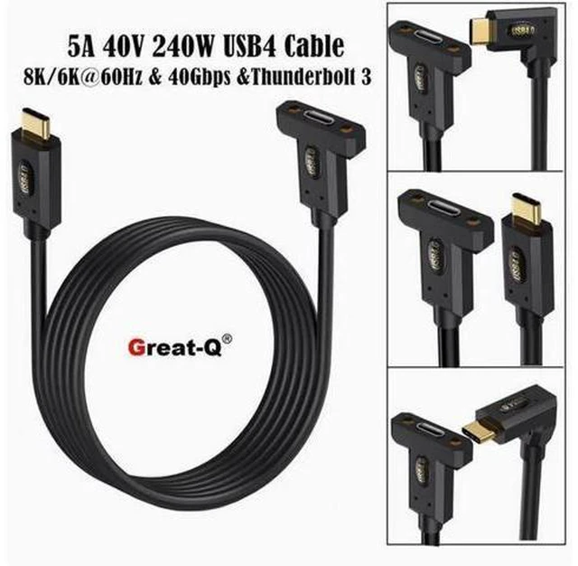 Alt view image 4 of 4 - USB4 :TYPE-C male side bend turn Type-C female ear screws fixed panel extension cable 8K60HZ Lightning Multi-function 240W