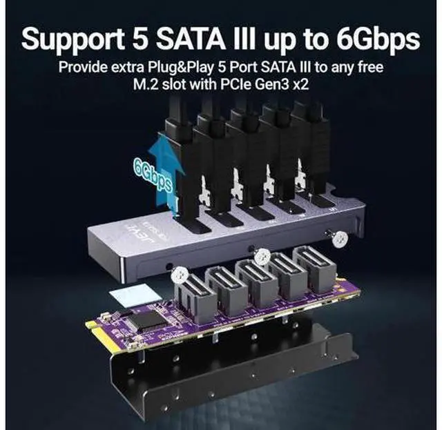 Alt view image 10 of 12 - NVMe M.2 to 5 Sata Adapter, Internal 5 Port Non-RAID SATA III 6GB/s NVMe Adapter Card for Desktop PC Support SSD and HDD