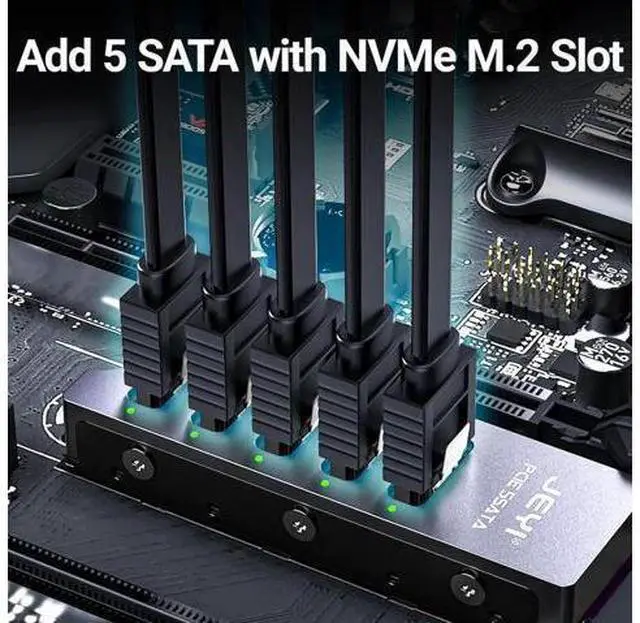 Alt view image 12 of 12 - NVMe M.2 to 5 Sata Adapter, Internal 5 Port Non-RAID SATA III 6GB/s NVMe Adapter Card for Desktop PC Support SSD and HDD