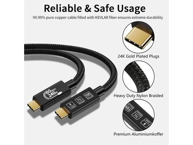 Alt view image 11 of 14 - Aomoproing USB 4 Extension 1M Super High Speed 80Gbps Thunderbolt 5 Data Cable 240W Quick Charging 16K Ultra HD Video Connection USB Type-C Cable