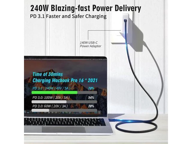 Alt view image 12 of 14 - Aomoproing USB 4 Extension 1M Super High Speed 80Gbps Thunderbolt 5 Data Cable 240W Quick Charging 16K Ultra HD Video Connection USB Type-C Cable