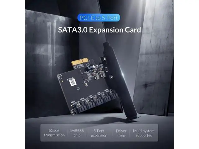 Alt view image 11 of 12 - PCI-E to 5-Port SATA3.0 Expansion Card PCI-E X4 Slot Support 6Gbps PCI-E to SATA Adapter
