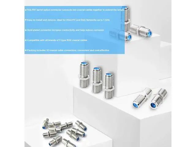 Alt view image 9 of 12 - Aomoproing F81 Coaxial Cable Connector 3GHz F-Type RG6 Cable Extension Adapter (Pack of 10, Silver)