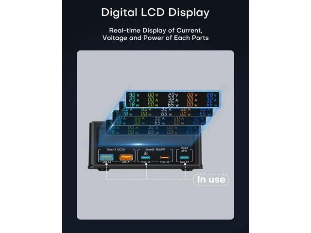 Alt view image 11 of 14 - USB Charging Station,ASOMETECH 160W 5-Port USB C Charging Station with 65W PD USB-C Port,QC3.0 Port,Wireless Charger,LCD Display Multi Port Fast USB Charging Hub for MacBook,Laptop,iPad,iPhone,Samsung