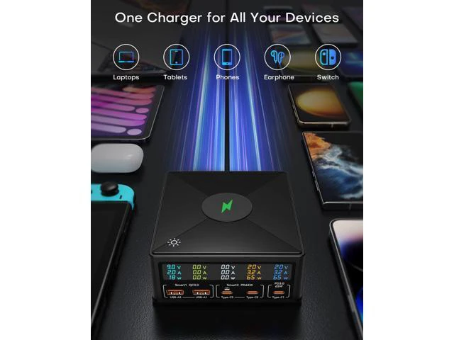 Alt view image 12 of 14 - USB Charging Station,ASOMETECH 160W 5-Port USB C Charging Station with 65W PD USB-C Port,QC3.0 Port,Wireless Charger,LCD Display Multi Port Fast USB Charging Hub for MacBook,Laptop,iPad,iPhone,Samsung