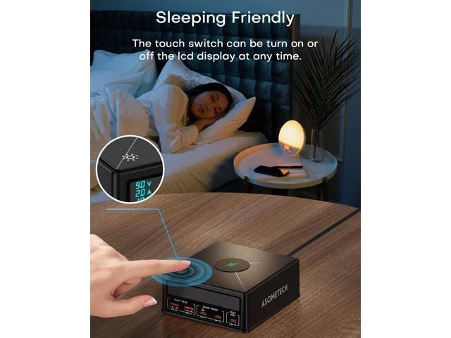 Alt view image 13 of 14 - USB Charging Station,ASOMETECH 160W 5-Port USB C Charging Station with 65W PD USB-C Port,QC3.0 Port,Wireless Charger,LCD Display Multi Port Fast USB Charging Hub for MacBook,Laptop,iPad,iPhone,Samsung