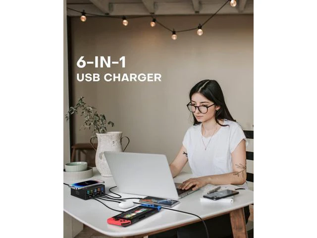Alt view image 14 of 14 - USB Charging Station,ASOMETECH 160W 5-Port USB C Charging Station with 65W PD USB-C Port,QC3.0 Port,Wireless Charger,LCD Display Multi Port Fast USB Charging Hub for MacBook,Laptop,iPad,iPhone,Samsung