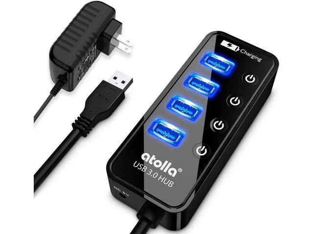 Alt view image 8 of 14 - atolla 4-Port USB 3.0 Hub with 4 USB 3.0 Data Ports and 1 USB Smart Charging Port, USB Splitter with Individual On/Off Switches and 5V/3A Power Adapter