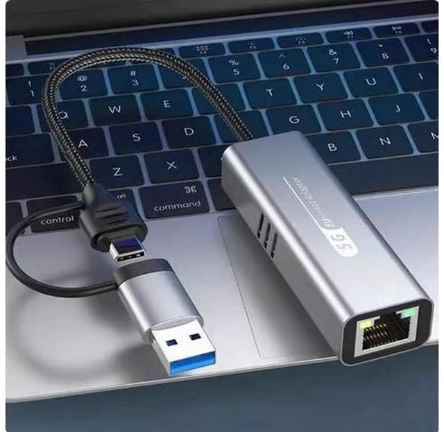 Alt view image 4 of 4 - USB+Type-C to 5G cable network adapter RJ45 network port applies to Apple laptop Win10/11/mac OS