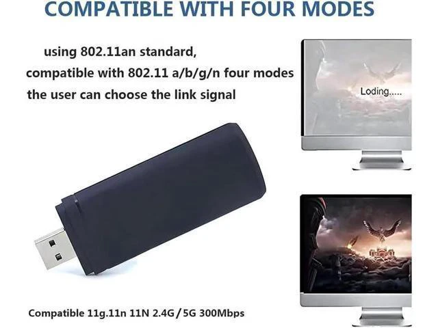 Alt view image 7 of 10 - 300Mbps Dual Band 802.11 a/b/g/n 2.4G/5Ghz Wireless USB TV Network Card Dongle Compatible with Samsung Smart TV Laptop Desktop