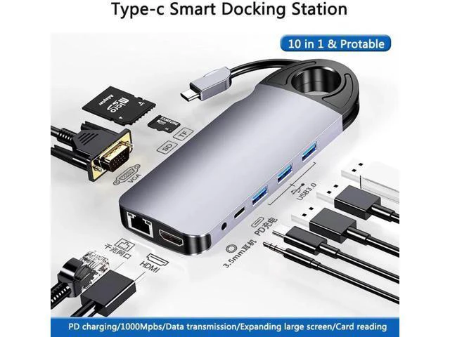 Alt view image 8 of 14 - 10 in 1 USB HUB USB-C To HDMI/VGA/RJ45 Adapter Type-c USB 3.0 Hub PC Mobile Phone Docking Station
