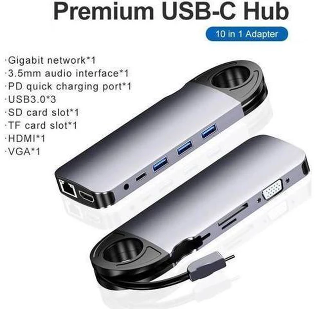Alt view image 10 of 14 - 10 in 1 USB HUB USB-C To HDMI/VGA/RJ45 Adapter Type-c USB 3.0 Hub PC Mobile Phone Docking Station