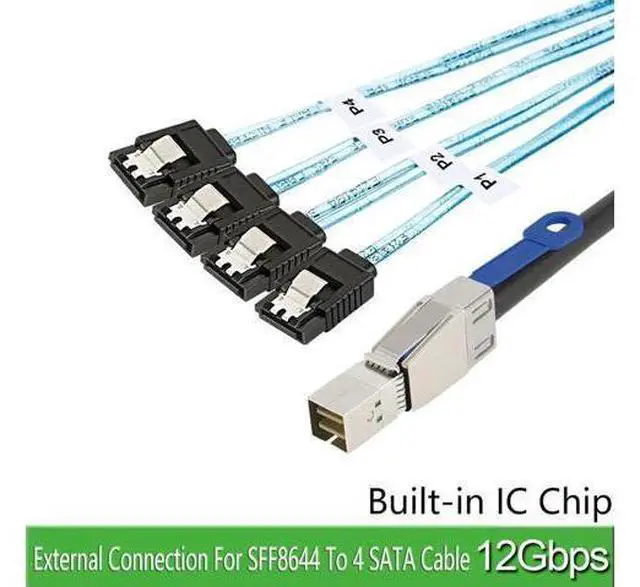 Alt view image 8 of 14 - Mini SAS HD SFF 8644 To SATA Cable 180 degree 4 port 7Pin, Mini SAS HD SFF-8644 to 4 SATA 7pin 12GB for Hard Disk Data Server