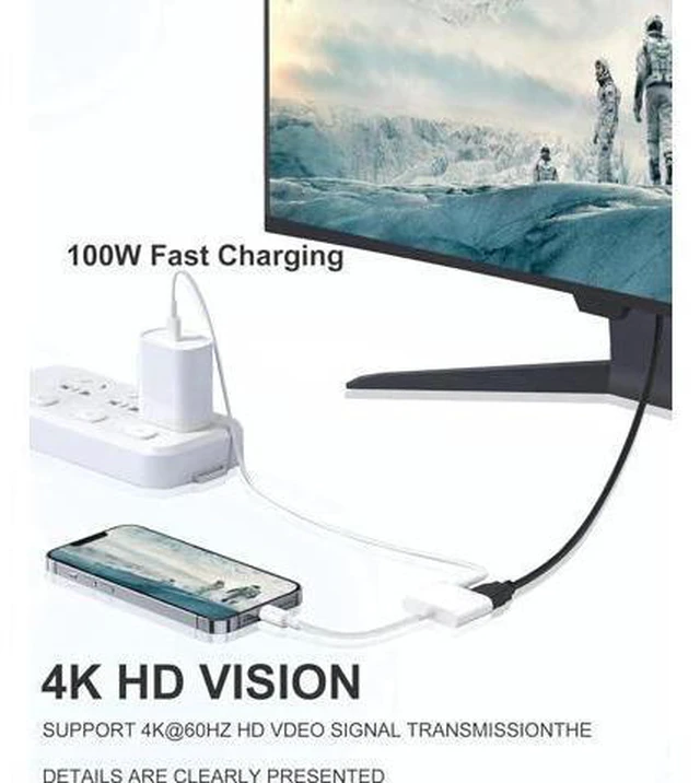 Alt view image 11 of 14 - USB C to HDMI Adapter for iPhone 16 15 to TV 4K Sync Screen Connector Cable Type C Digital AV Adapter for TV/Projector/Monitor No Power Needed