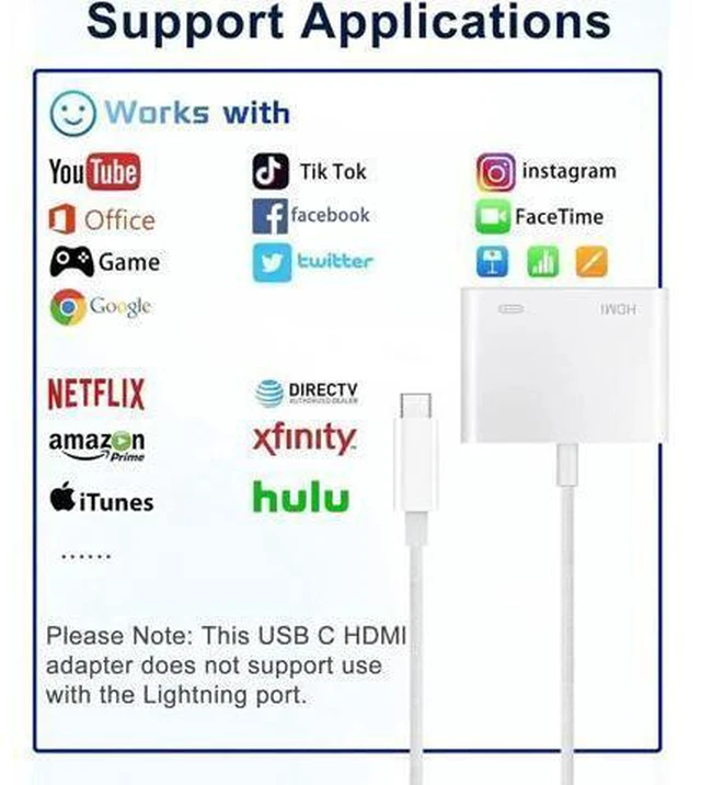 Alt view image 13 of 14 - USB C to HDMI Adapter for iPhone 16 15 to TV 4K Sync Screen Connector Cable Type C Digital AV Adapter for TV/Projector/Monitor No Power Needed