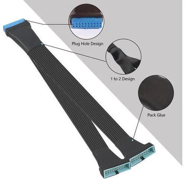 Alt view image 12 of 12 - Aomoproing USB 3.0 Header Extension Cable 1Ft 19/20 Pin 1 to 2 Y Splitter Internal Extension Adapter DIY(30cm 11.8 inch)