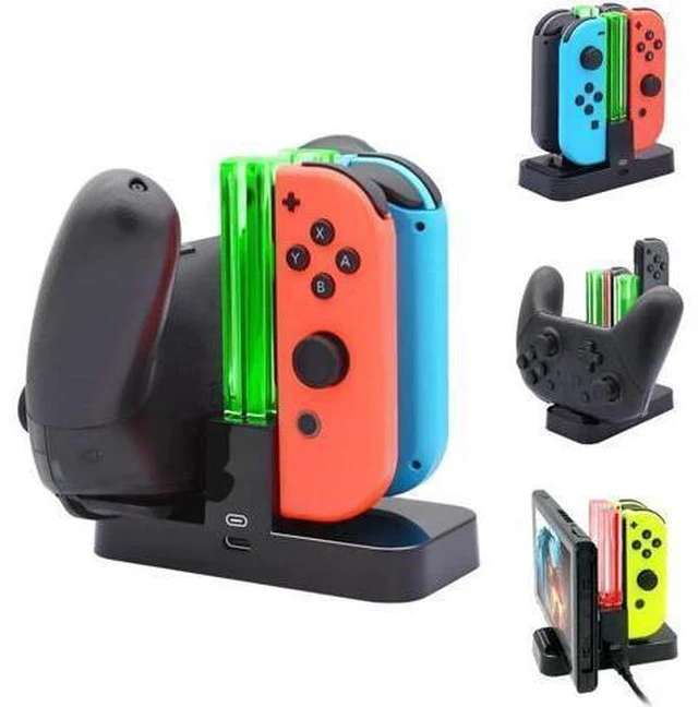 Alt view image 8 of 14 - Charger for Nintendo Switch Pro Controllers and Joy-Cons,Charging Stand for Nintendo Switch with 2 Type-C USB Ports and 1 Type-C USB Charger Cable