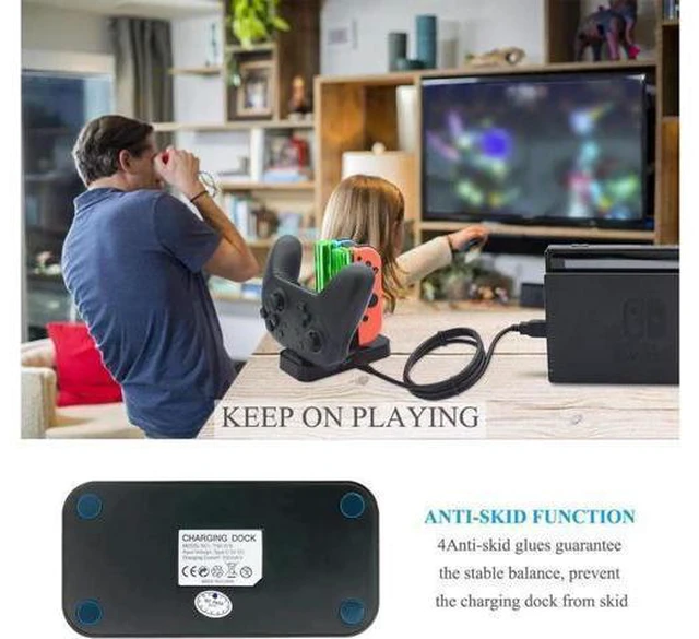 Alt view image 9 of 14 - Charger for Nintendo Switch Pro Controllers and Joy-Cons,Charging Stand for Nintendo Switch with 2 Type-C USB Ports and 1 Type-C USB Charger Cable
