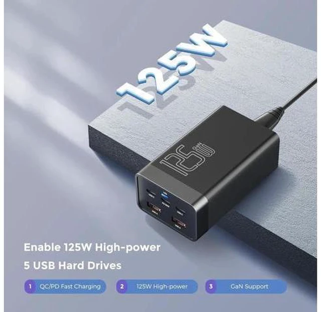 Alt view image 13 of 14 - 125W GaN 5-Port USB Charger, USB Fast Charging Station, Multi Ports USB Charging Hub with LED Display, Compatible with i-Phone15/14/Pro/13/12,Ga-laxy S23/S22/S21, Note 20 Ultra, L-G, H-T-C, and More