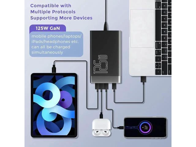 Alt view image 14 of 14 - 125W GaN 5-Port USB Charger, USB Fast Charging Station, Multi Ports USB Charging Hub with LED Display, Compatible with i-Phone15/14/Pro/13/12,Ga-laxy S23/S22/S21, Note 20 Ultra, L-G, H-T-C, and More