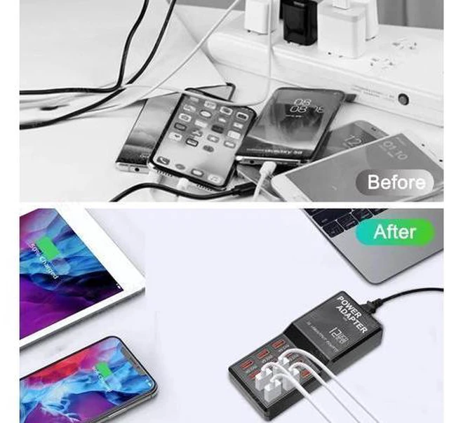 Alt view image 8 of 12 - Multi Port USB Charging Station, 60W 12 Ports USB Charging Station, USB Fast Charging 12 Ports for Multiple Devices Cell Phones Tablets Smartwatches Headphones Speakers (Black)