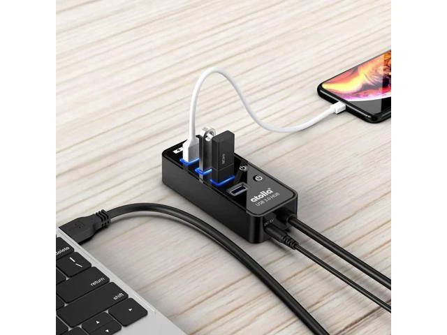 Alt view image 13 of 14 - atolla 4-Port USB 3.0 Hub with 4 USB 3.0 Data Ports and 1 USB Smart Charging Port, USB Splitter with Individual On/Off Switches and 5V/3A Power Adapter
