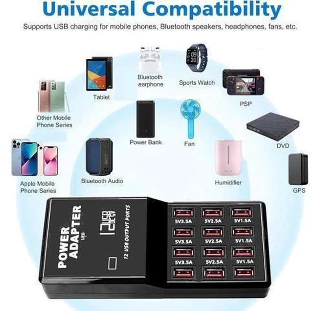 Alt view image 10 of 12 - Multi Port USB Charging Station, 60W 12 Ports USB Charging Station, USB Fast Charging 12 Ports for Multiple Devices Cell Phones Tablets Smartwatches Headphones Speakers (Black)