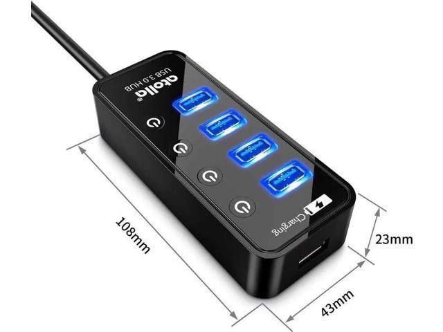 Alt view image 14 of 14 - atolla 4-Port USB 3.0 Hub with 4 USB 3.0 Data Ports and 1 USB Smart Charging Port, USB Splitter with Individual On/Off Switches and 5V/3A Power Adapter