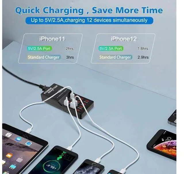 Alt view image 11 of 12 - Multi Port USB Charging Station, 60W 12 Ports USB Charging Station, USB Fast Charging 12 Ports for Multiple Devices Cell Phones Tablets Smartwatches Headphones Speakers (Black)