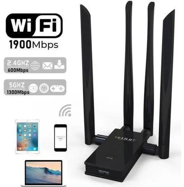 Alt view image 8 of 14 - 5GHz USB WIFI Adapter 1900mbps 802.11ac Long Distance WiFi Receiver with 4*6dBi Antennas USB 3.0 Wireless Ethernet Adapter