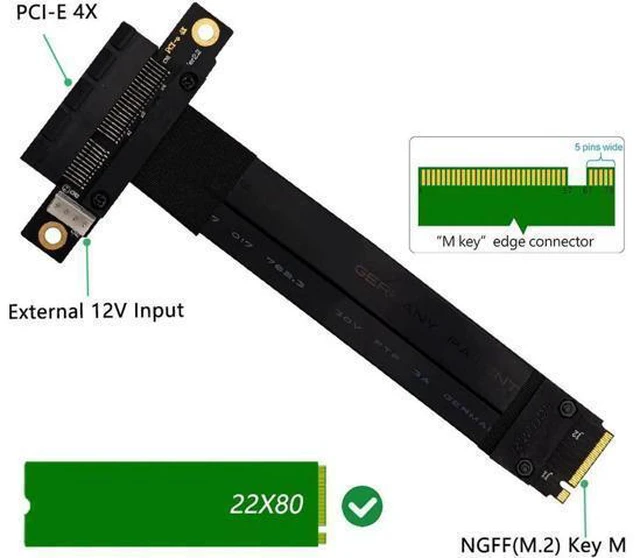 Alt view image 8 of 14 - Riser PCIe x4 3.0 PCI-E 4x To M.2 NGFF NVMe M Key 2280 Riser Card Gen3.0 Cable Extender M2 PCI Express Extension Cable 32G/bps