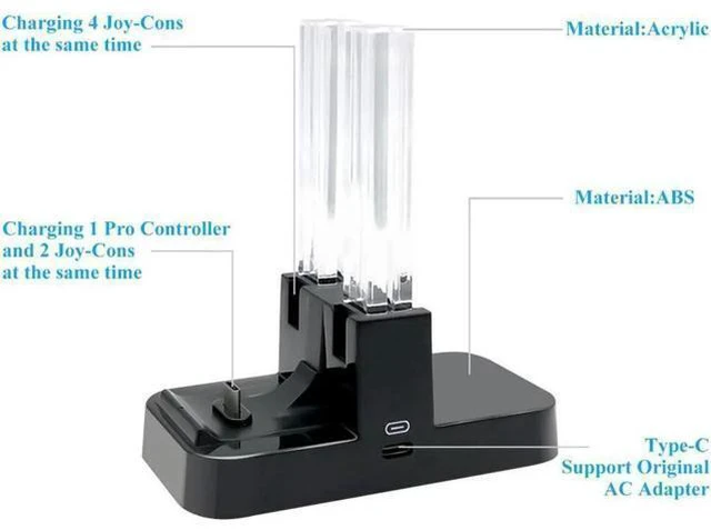 Alt view image 12 of 14 - Charger for Nintendo Switch Pro Controllers and Joy-Cons,Charging Stand for Nintendo Switch with 2 Type-C USB Ports and 1 Type-C USB Charger Cable