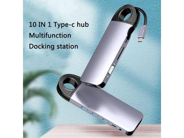 Alt view image 13 of 14 - 10 in 1 USB HUB USB-C To HDMI/VGA/RJ45 Adapter Type-c USB 3.0 Hub PC Mobile Phone Docking Station