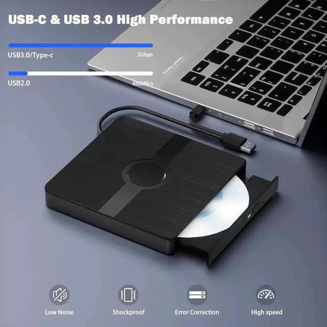 Alt view image 9 of 14 - External Blu Ray Drive, BD Player with Read/Write Capability Portable Blu-ray Player with USB 3.0 Type-C CD/DVD Burner 3D Blu-ray Drive Compatible with Win10 and Mac OS, Drive Blu Ray Player