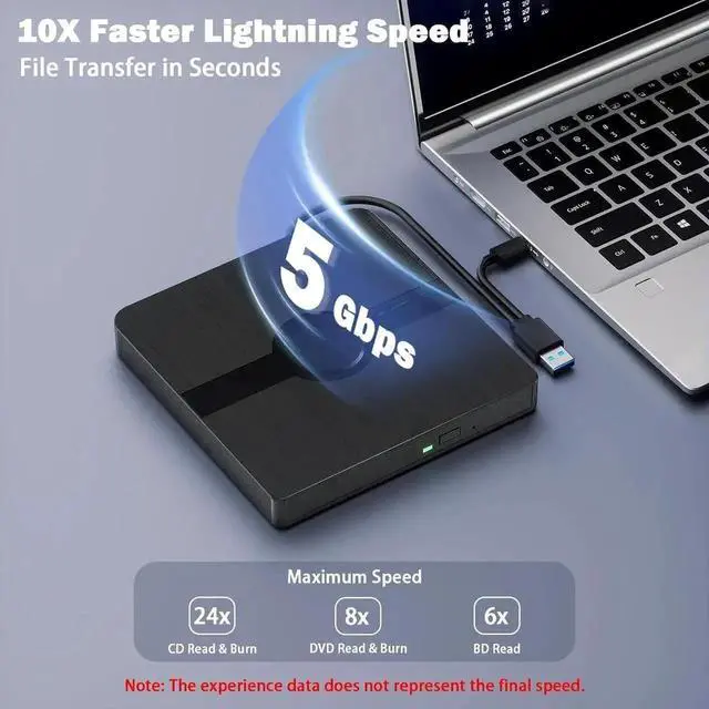 Alt view image 10 of 14 - External Blu Ray Drive, BD Player with Read/Write Capability Portable Blu-ray Player with USB 3.0 Type-C CD/DVD Burner 3D Blu-ray Drive Compatible with Win10 and Mac OS, Drive Blu Ray Player