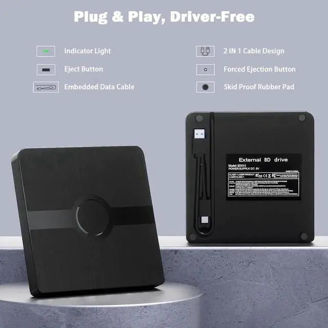 Alt view image 13 of 14 - External Blu Ray Drive, BD Player with Read/Write Capability Portable Blu-ray Player with USB 3.0 Type-C CD/DVD Burner 3D Blu-ray Drive Compatible with Win10 and Mac OS, Drive Blu Ray Player