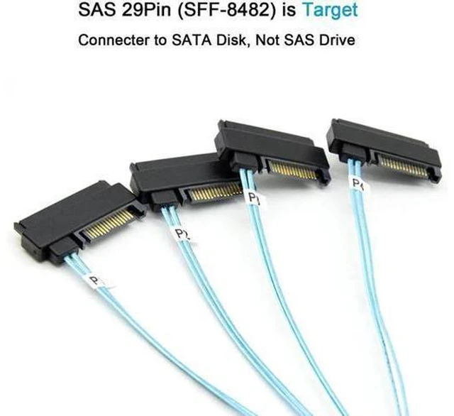 Alt view image 10 of 10 - Aomoproing Mini-SAS to SAS-Cable: 1M SFF8087 to SAS SFF-8087 to SFF-8482 Connector x4 with SATA-Power Adapter Cable (3.3FT)