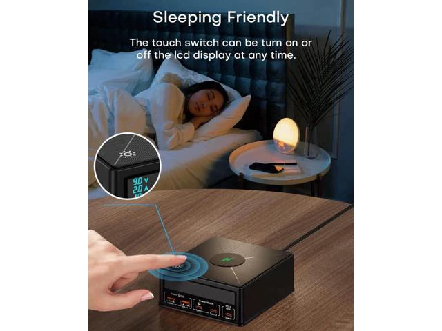 Alt view image 10 of 14 - USB Charging Station, 160W 5-Port USB C Charging Station with 65W PD USB-C Port, QC3.0 Port,Wireless Charger, LCD Display Multi Port Fast USB Charging Hub for Laptop,i-Pad, Smartphones, Tablet..