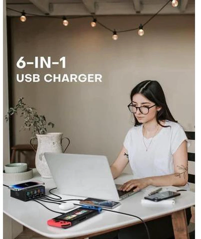 Alt view image 13 of 14 - USB Charging Station, 160W 5-Port USB C Charging Station with 65W PD USB-C Port, QC3.0 Port,Wireless Charger, LCD Display Multi Port Fast USB Charging Hub for Laptop,i-Pad, Smartphones, Tablet..