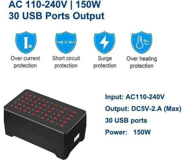 Alt view image 13 of 14 - USB Charger Station, 30-Port USB 150W/30A Multiple USB Charging Station, Multi Ports USB Charger Station for Smartphones, Tablets, and Other USB Devices