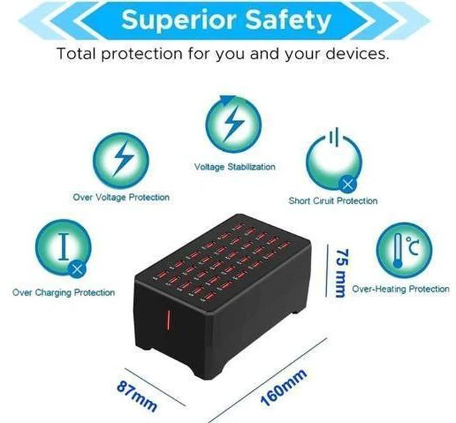 Alt view image 12 of 14 - USB Charger Station, 30-Port USB 150W/30A Multiple USB Charging Station, Multi Ports USB Charger Station for Smartphones, Tablets, and Other USB Devices